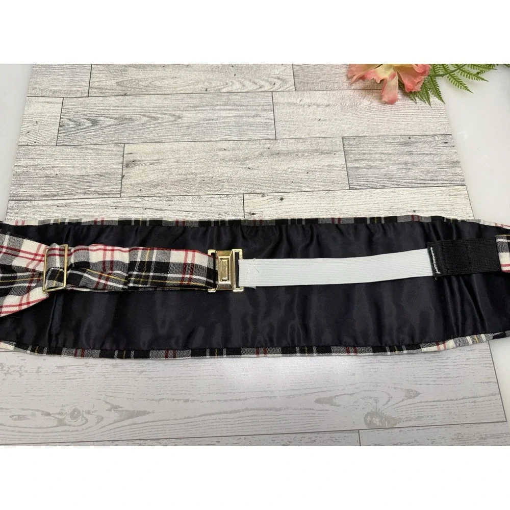 Vintage Cummerbund White Black Red Tartan‎ Plaid Cotton Adjustable to 44